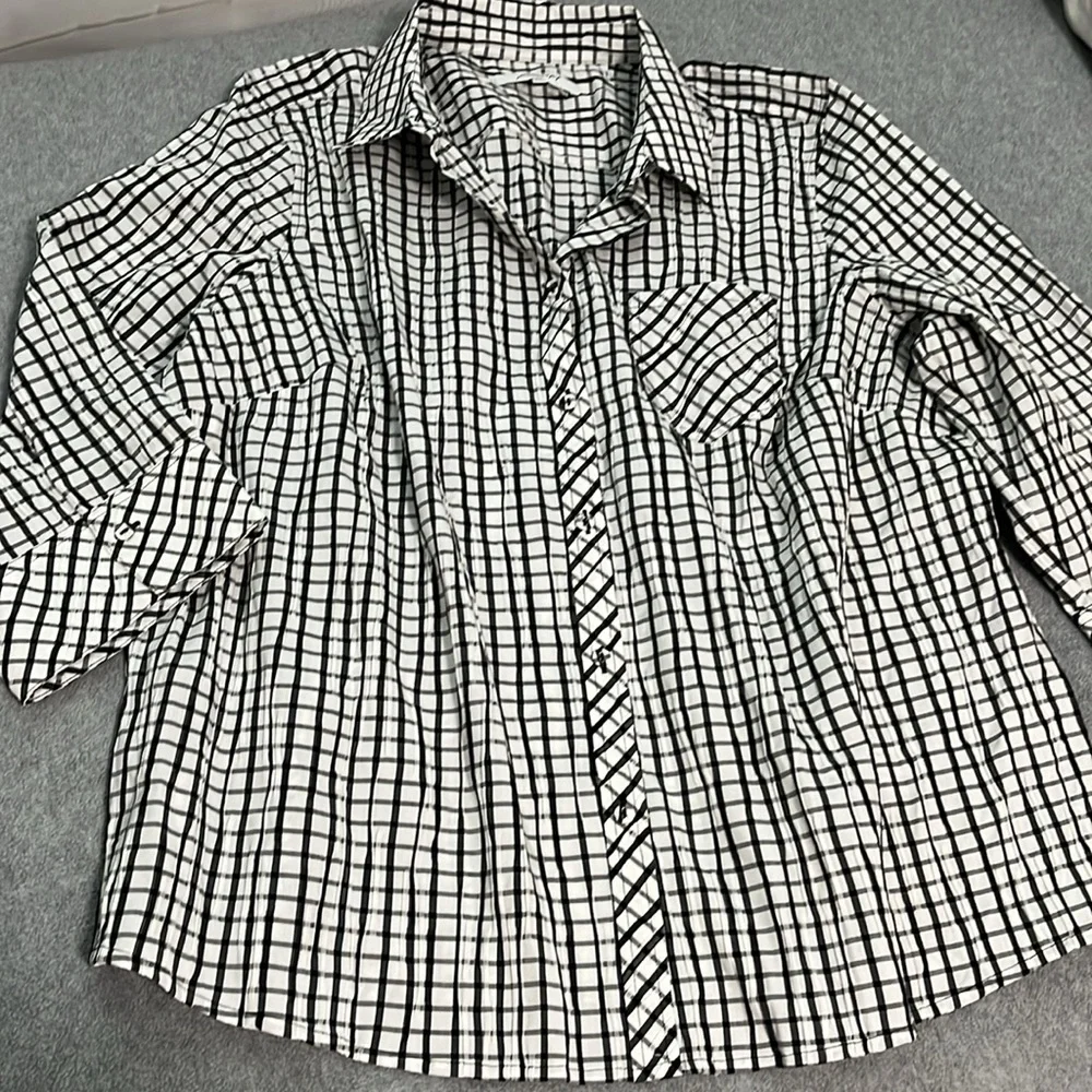 Foxcroft Hampton Button Top Womens Size 20 Black White Plaid Mature Casual - Picture 10 of 10